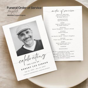 Minimalist Funeral Program Template, Simple Folded Memorial Service, Modern Celebration Of Life Card, Folded Order Of Service, DIY Booklet