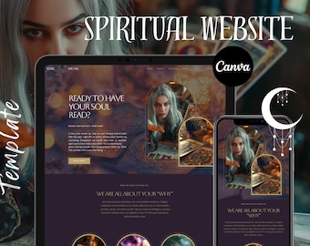 Spiritual Website Template Canva, Mystical Website, Witch Website, Magic Astrologer Website, Tarot Website, Canva Sales Page, One Page Web