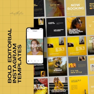 Bold Aesthetic Yellow Edition Instagram Posts, Editable Canva Template, Yellow Instagram Modern Aesthetic, Social Media Luxury Template