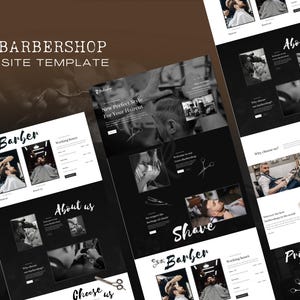 Barbershop Website Template Canva, Haircut Website, mans hair Website, Barbershop Landing,  Dark Canva Sales Page, Dark Website