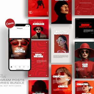 Bold Aesthetic Red Edition Instagram Posts, Editable Canva Template, Red Gray Black Instagram Modern Aesthetic, Social Media Luxury Template