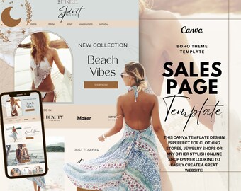 Canva Sales Page Template Coaching Course Sales Page, Sales Landing Page Template, Coaching Program Template Pastel Bohemian Shop Page