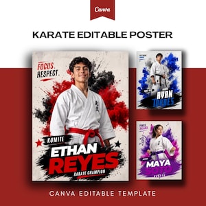 Karate Poster Template, Poster Editable in Canva, Custom Poster, Karate Instagram, Memory Mates, Sports Photography, Karate Template