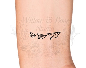 3 Paper Airplanes Flying Temporary Tattoo - Family Love Children Tattoo - Cute Motherhood Wrist Tattoo - World Travel Tattoo
