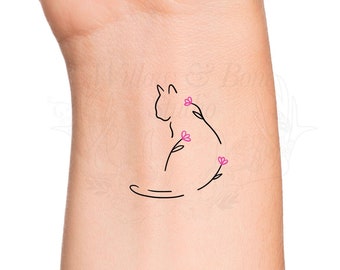 Cat Outline Heart Small Wrist Temporary Tattoo