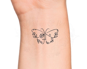 Wildflower Butterfly Outline Temporary Tattoo