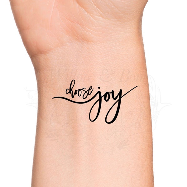 Choose Joy Calligraphy Quote Temporary Tattoo - Love Yourself Quote Be Happy Wrist Tattoo