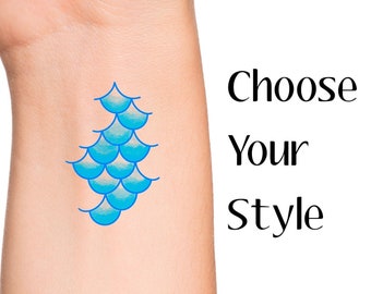 Mermaid Scales Temporary Tattoo: Choose Your Style, Wrist and Face Underwater Design