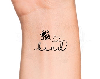 Bee Kind Dotted Heart Line Temporary Tattoo - Be Kind Cute Wrist Handwriting Lettering Wrist Tattoo