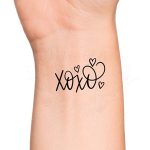 XOXO Love Hearts Calligraphy Temporary Tattoo - Family Love Friendship Cursive Lettering Little Hearts Wrist Tattoo
