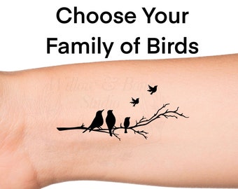 Silhouette Birds Family on Branch Temporary Tattoo Flying - Etsy