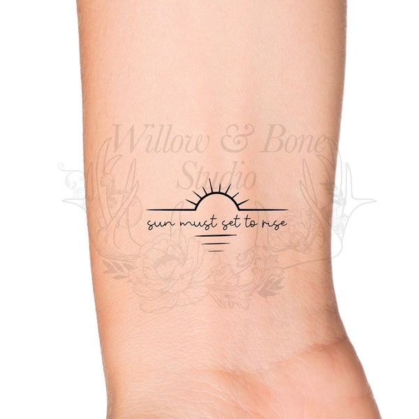 Sun Must Set To Rise Sun Wave Temporary Tattoo - Sun Rise Sun Set Quote Self Love Tattoo - Sun Rays Small Wrist Tattoo