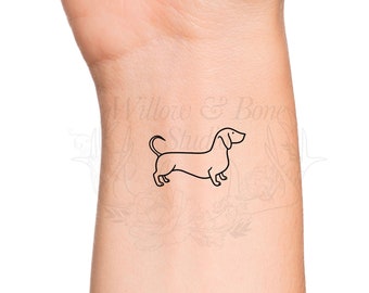 Dachshund Dog Outline Temporary Tattoo - Puppy Love Wrist Tattoo - Pet Memorial Tattoo - Dog Breed Animal Outline Family Love Tattoo