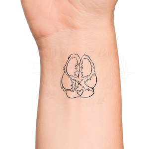 Dog Heart Furry Paw Print Outline Temporary Tattoo - Puppy Love Family Pet Memorial Paw Print Wrist Tattoo