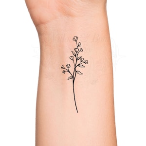 Feminine Wildflower Outline Minimalist Wrist Temporary Tattoo