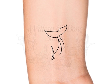 Whale Tail Outline Temporary Tattoo - Underwater Fish Animal Tail Wrist Tattoo - Ocean Love Beach Vacation Tattoo