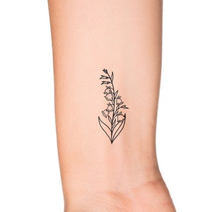 May Birth Month Flower: Lily of the Valley Temporary Tattoo - Birth Flower Outline Tattoo - Feminine Women Wildflower Wrist Floral Tattoo