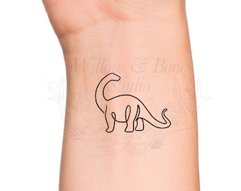 Dinosaur Long Neck Continuous Line Outline Temporary Tattoo - Brachiosaurus Dinosaur Small Wrist Single Line Archaeologist Minimalist Tattoo