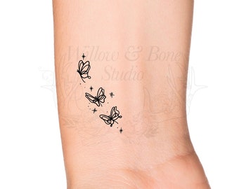 Butterfly Outline Sparkling Fantasy Fairy Temporary Tattoo - Whimsical Cute Small Butterfly Dainty Wrist Tattoo
