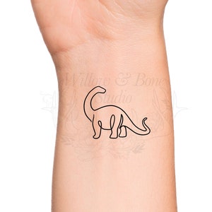 Dinosaur Long Neck Continuous Line Outline Temporary Tattoo - Brachiosaurus Dinosaur Small Wrist Single Line Archaeologist Minimalist Tattoo