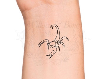 Scorpion Continuous Line Outline Temporary Tattoo - Scorpio Minimalist Arachnida Invertebrate Arthropod Animal Wrist Zodiac Tattoo