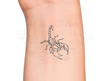 Scorpion Continuous Line Outline Temporary Tattoo - Scorpio Minimalist Arachnida Invertebrate Arthropod Animal Wrist Zodiac Tattoo