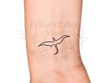 Dragon Outline Temporary Tattoo - Fantasy Small Dragon Wrist Tattoo - Cute Bookish Tattoo