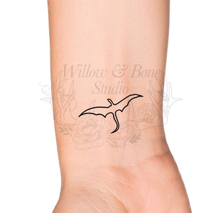 Dragon Outline Temporary Tattoo - Fantasy Small Dragon Wrist Tattoo - Cute Bookish Tattoo