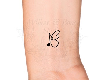 Music Note Butterfly Outline Temporary Tattoo - Lyrics Butterfly Cute Wrist Tattoo