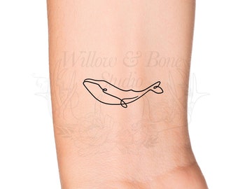 Single Continuous Line Whale Outline Temporary Tattoo - Cute Small Ocean Animal Body Tattoo - Cute Underwater Animal Tattoo