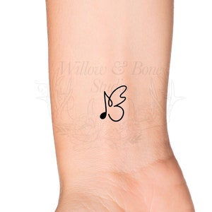 Music Note Butterfly Outline Temporary Tattoo - Lyrics Butterfly Cute Wrist Tattoo