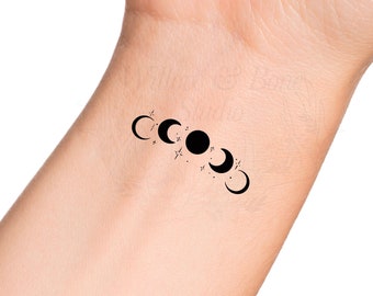 Moon Phases Sparkles Silhouette Temporary Tattoo - Celestial Crescent Moons Sparkling Stars Witchy Tattoo