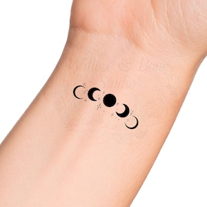 Moon Phases Sparkles Silhouette Temporary Tattoo - Celestial Crescent Moons Sparkling Stars Witchy Tattoo