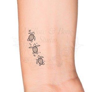 3 Cute Sea Turtles with Bubbles Under the Sea Animal Temporary Tattoo - Ocean Beach Vacation Tattoo