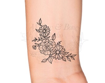 Carnation and Daisy Floral Temporary Tattoo Feminine January - Etsy Canada
