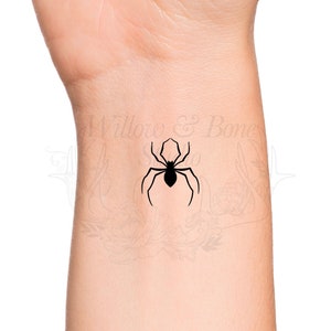 Black Spider Small Temporary Tattoo Halloween Creepy Cute Little Spider Wrist Tattoo Insect Spiderweb Arachnid Tattoo image 1