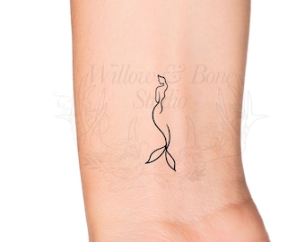 Mermaid Outline Temporary Tattoo - Siren Tattoo - Mermaid Tail and Scales Fantasy Ocean People Cute Wrist Tattoo