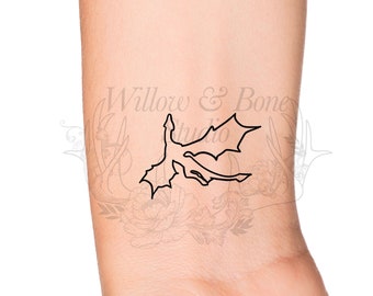Dragon Outline Temporary Tattoo - Fantasy Small Dragon Wrist Tattoo - Cute Bookish Tattoo