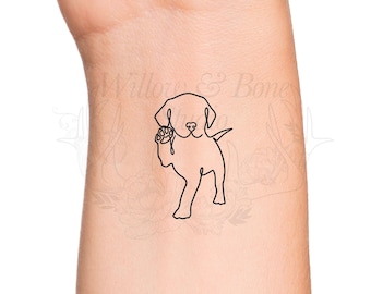 Waving Puppy Dog Paw Outline Temporary Tattoo - Puppy Love Pet Animal Continuous Line Minimalist Wrist Tattoo - Pet Memorial Tattoo