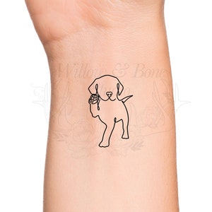 Waving Puppy Dog Paw Outline Temporary Tattoo - Puppy Love Pet Animal Continuous Line Minimalist Wrist Tattoo - Pet Memorial Tattoo