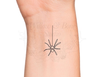 Spider Continuous Line Outline Temporary Tattoo - Minimalist Spider Insect Wrist Tattoo