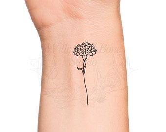 October Birth Month Flower: Marigold Temporary Tattoo - Birth Flower Outline Tattoo - Feminine Women Wildflower Wrist Floral Tattoo