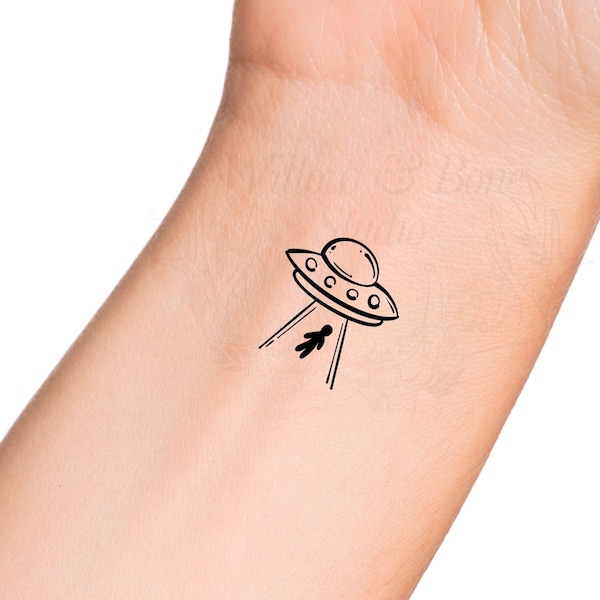 Alien UFO Abduction Outline Sci Fi Temporary Tattoo