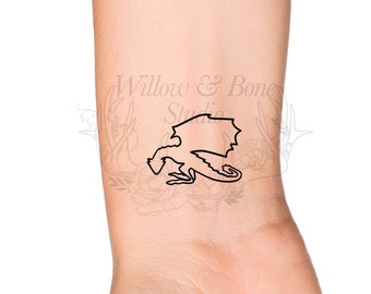 Dragon Outline Temporary Tattoo - Fantasy Small Dragon Wrist Tattoo - Cute Bookish Tattoo