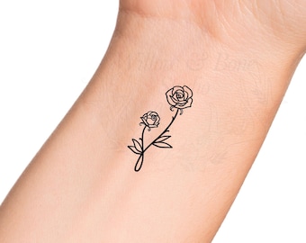Mother Daughter Rose Floral Outline Temporary Tattoo - Motherhood Family Love Mother Child Mother Son Symbol Design Cute Wrist Tattoo