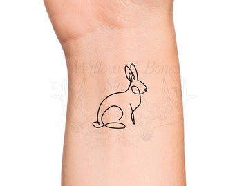 Bunny Rabbit Minimalist Outline Temporary Tattoo - Continuous Line Animal Drawing Tattoo - Pet Memorial Tattoo - Easter Egg Bunny Tattoo