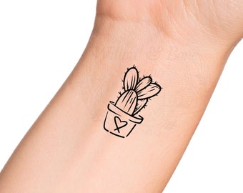 Cactus Plant Heart Outline Temporary Tattoo - Cute Potted Plant Wrist Tattoo - Plant Mom Minimalist Ankle Tattoo