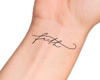 Faith Handwritten Word Wrist Temporary Tattoo - Religious Christian Simple Minimalist Cute Tattoo for Women