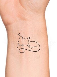 Cat Outline Heart Small Wrist Temporary Tattoo