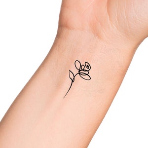Wildflower Rose Minimalist Continuous Line Outline Wrist Temporary Tattoo